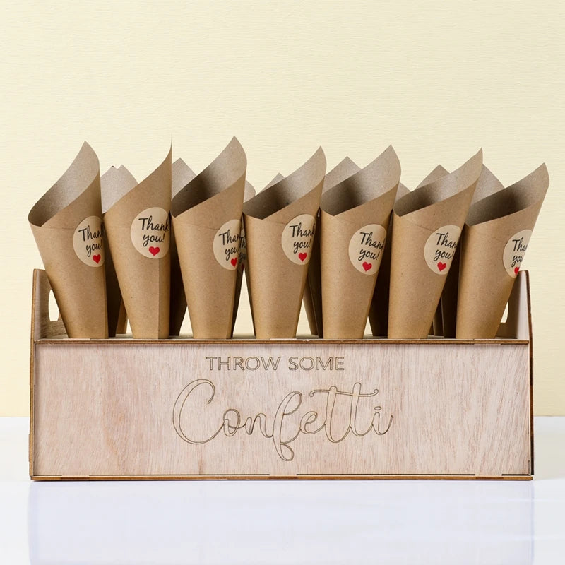 Kraft Paper Wedding Tray Confetti Cone Stand Box Tray Rustic Wedding Decoration Wedding Confetti Cones Wedding Cones Set supply Good Vibrations