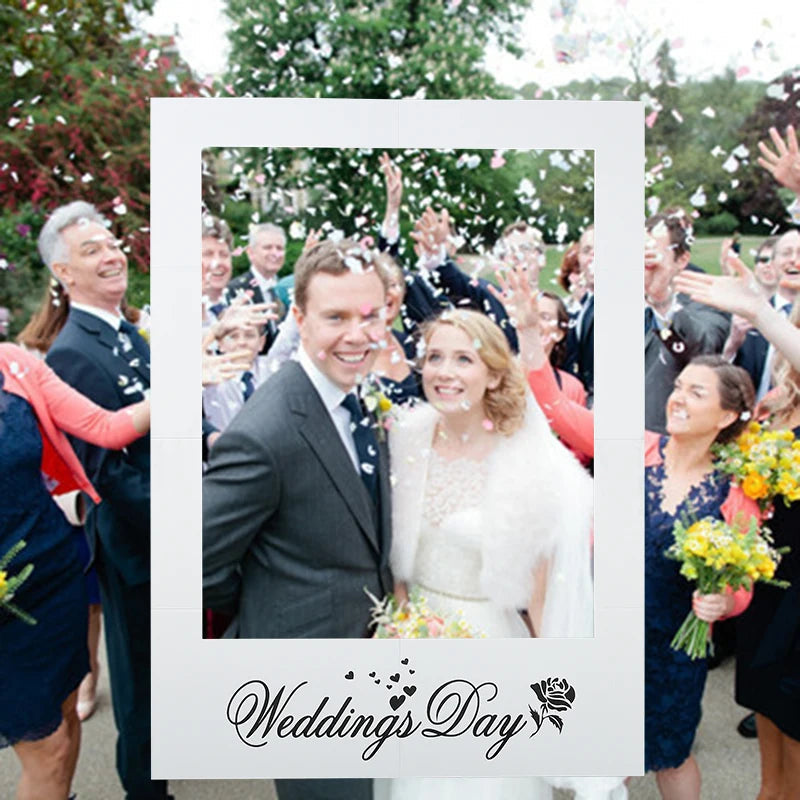 Just Married Photo Booth Frame Props Banner Wedding Decoration Mr Mrs Photobooth Props Latex Balloons Hen Party Bride Groom Good Vibrations