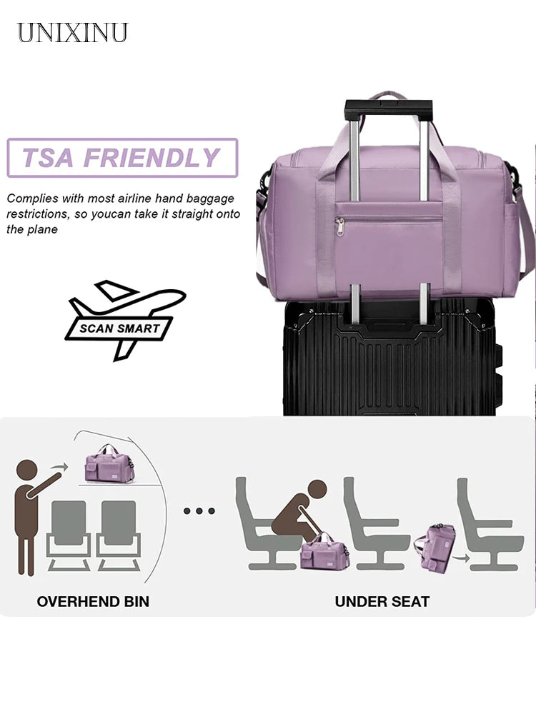 UNIXINU Carry On Travel Bag Large Capacity Weekender Overnight Duffle Bags with Shoe Compartment Sports Fitness Bags for Women Good Vibrations