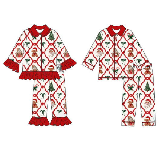 Boutique Children Candy Gifts Cookies Pajamas Sets Kids Christmas Pjamas Button Boys Girls Sleepwear Outfits Good Vibrations