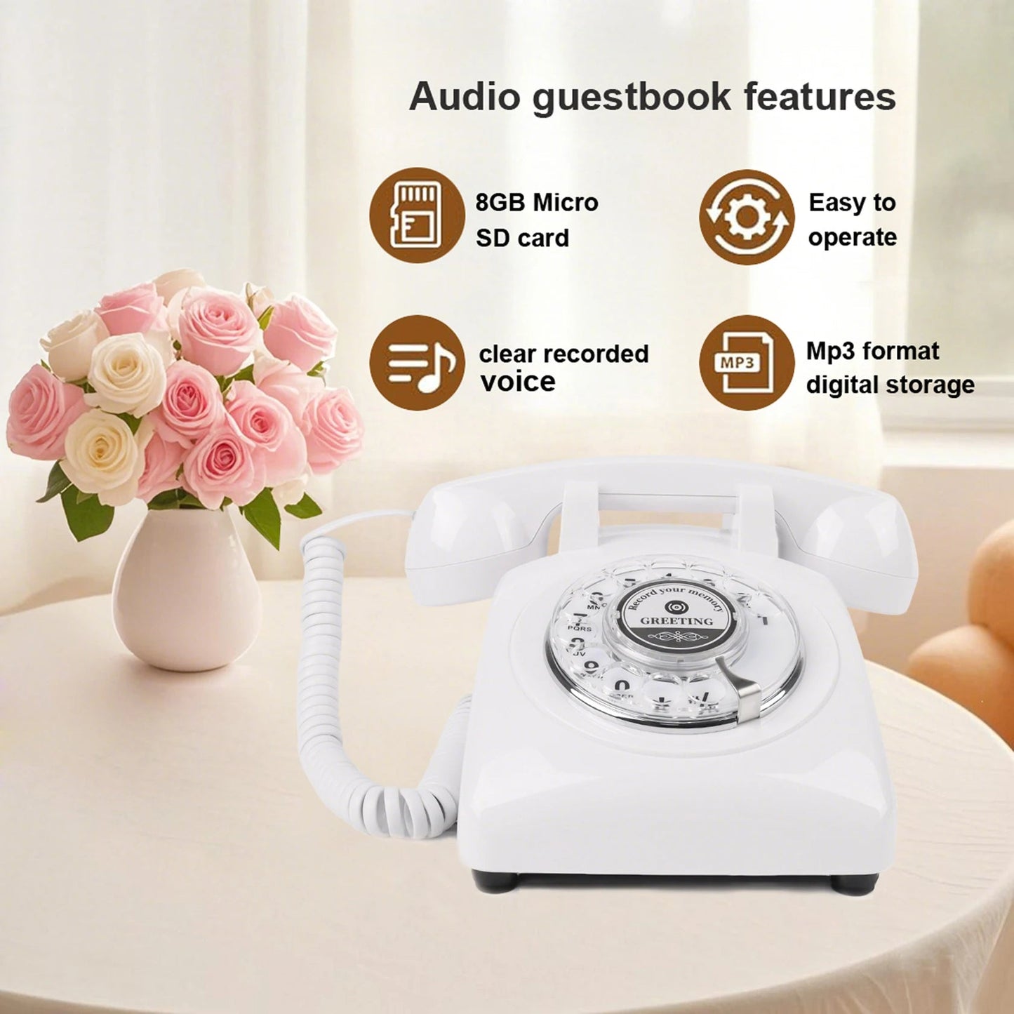 White Voice Recording Audio Guest Book – Guest Book Phone for Weddings, Bridal Showers, Anniversaries,Unique Wedding Gift Good Vibrations