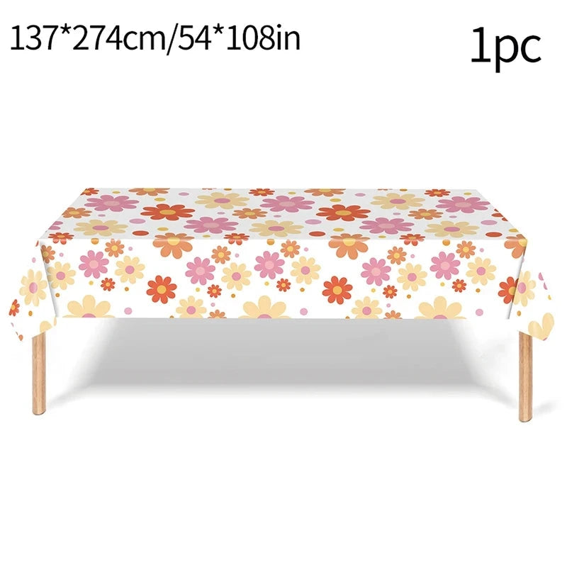 24pcs 7/9inch Pink Daisy Theme Disposable Tableware Flower Plate Napkin Straws Banner Birthday Party Baby Shower Wedding Decor Good Vibrations