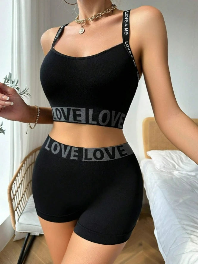 Women's fashion letter Sports bra set, Camisole vest, Beautiful back, flat angle pants, women's plus size bra Good Vibrations