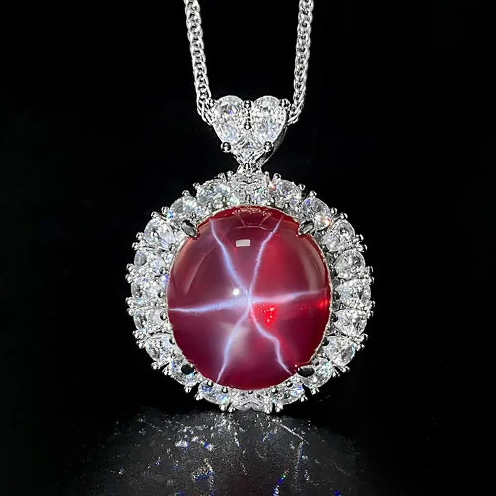 Women's Fine Jewelry Set Retro Lab Ruby Gemstone Necklace Pendant Ring Stud Earrings Wedding Party Accessories Anniversary Gift Good Vibrations Adult Super Store