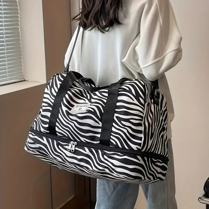 Large Capacity Nylon Travel Duffle Bag with Animal Print, Sports Gym Storage Bag, Portable Women'S Weekender Overnight Bag Good Vibrations