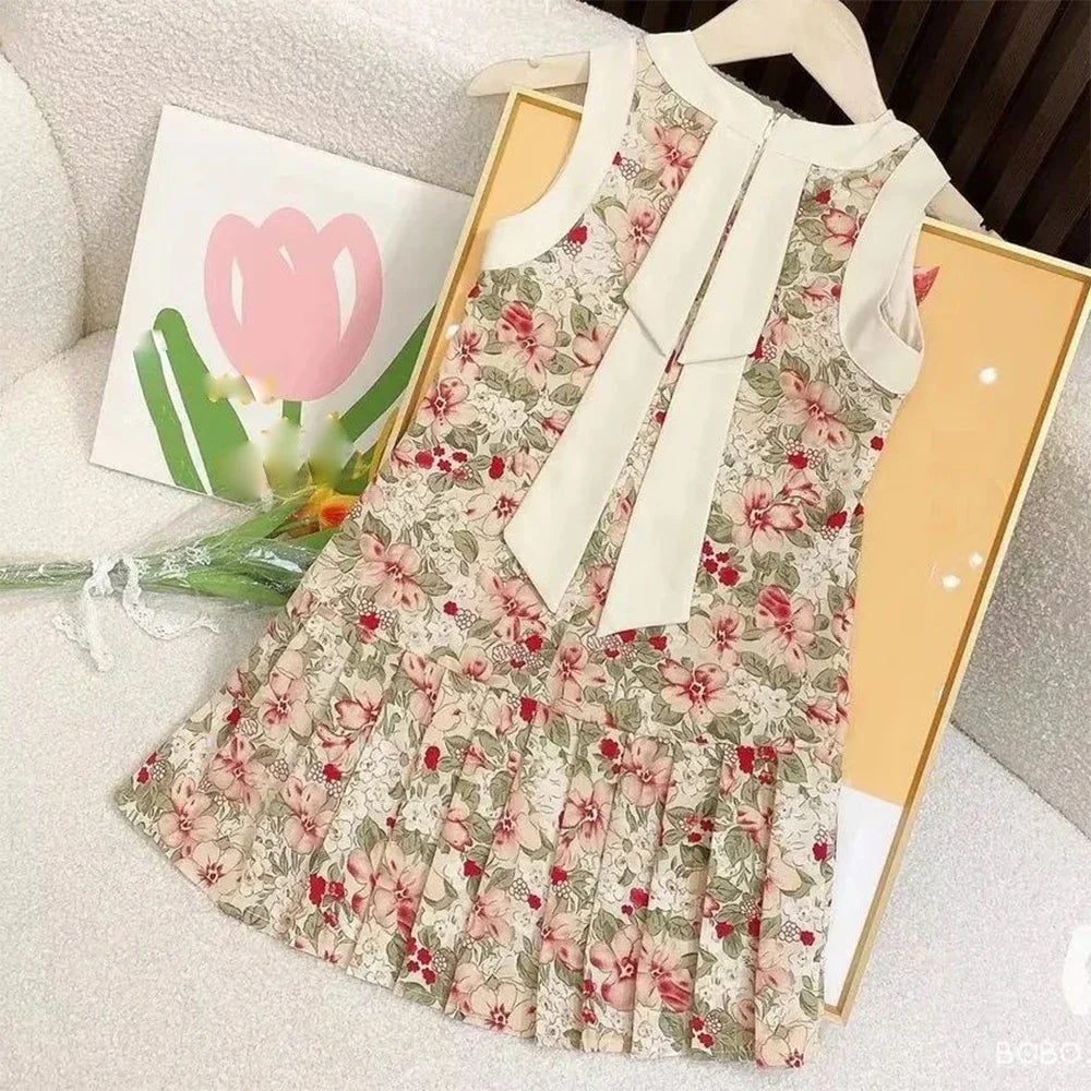 Bear Leader Rose Pink Plaid Bow Dress Elegant Lolita Child Big Girls Midi Dress Children Dresses Teens Party Princess Sundress Good Vibrations