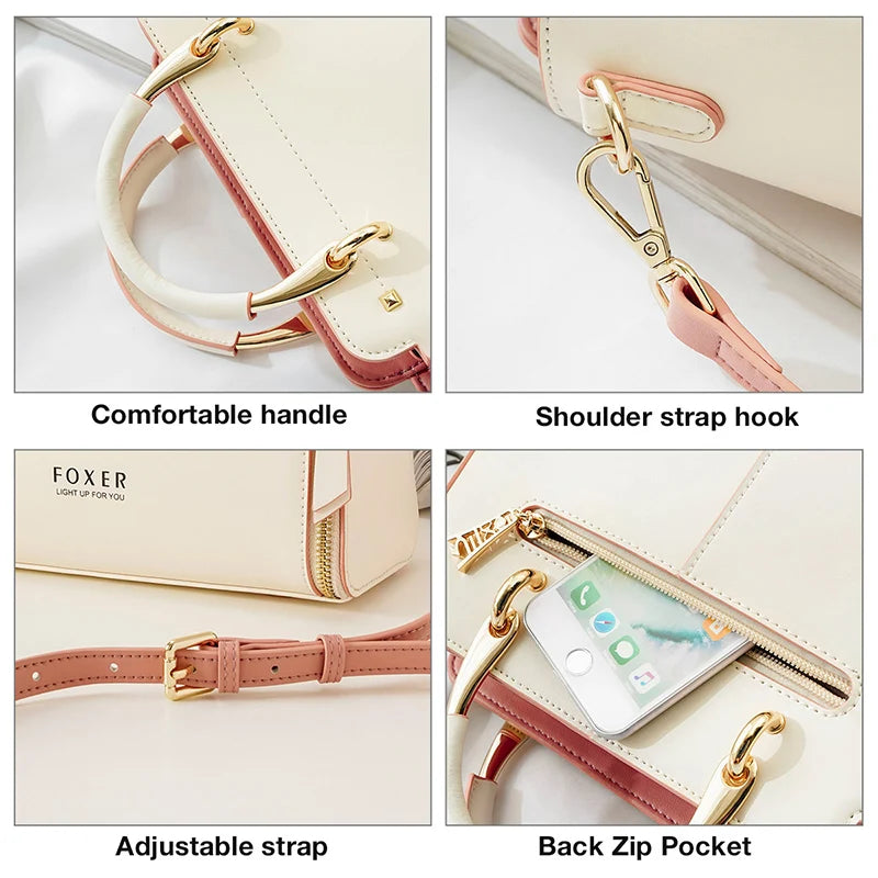 FOXER Women Split Leather Shoulder Bag Elegant Handbag Smal Tote Female Large Capacity Lady Crossbody Bag Stylish Messenger Bags Good Vibrations