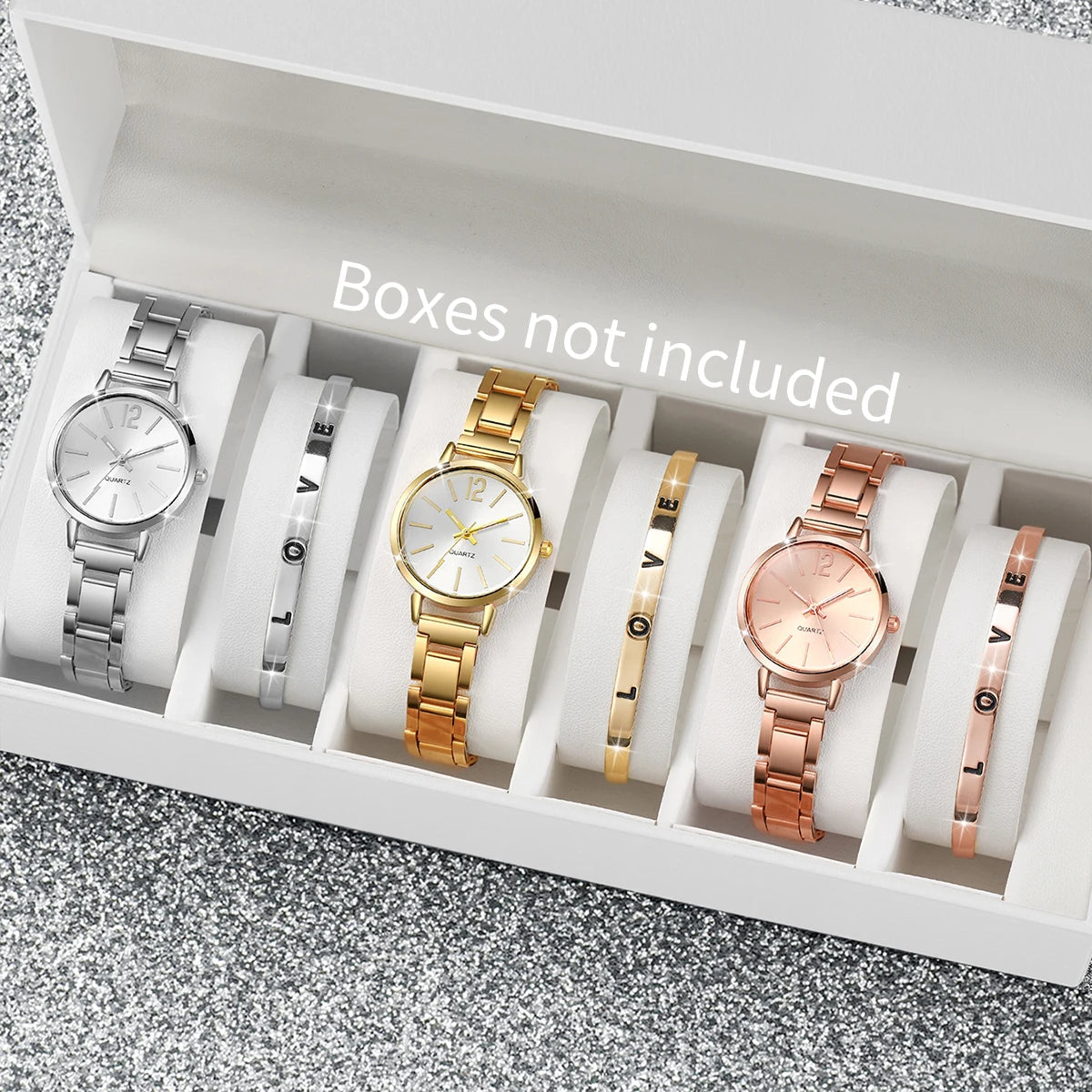 Fashion Women Elagant Watch Casual Simple Steel Strap Quartz Watch Love Bracelet 2PCs Set Temperament Wearing Style Good Vibrations