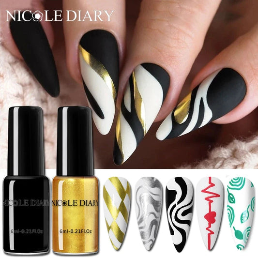 NICOLE DIARY Stamping Nail Polish Black White Gold Silver Nail Art Printing Varnish DIY Design for Stamping Plate Nails Painting Good Vibrations