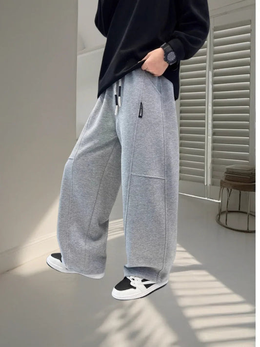 2026 New Spring Casual Kids Pants Black Elastic Waist Straight Leg Sweatpants for Boys Loose Pocket Children Trousers Good Vibrations