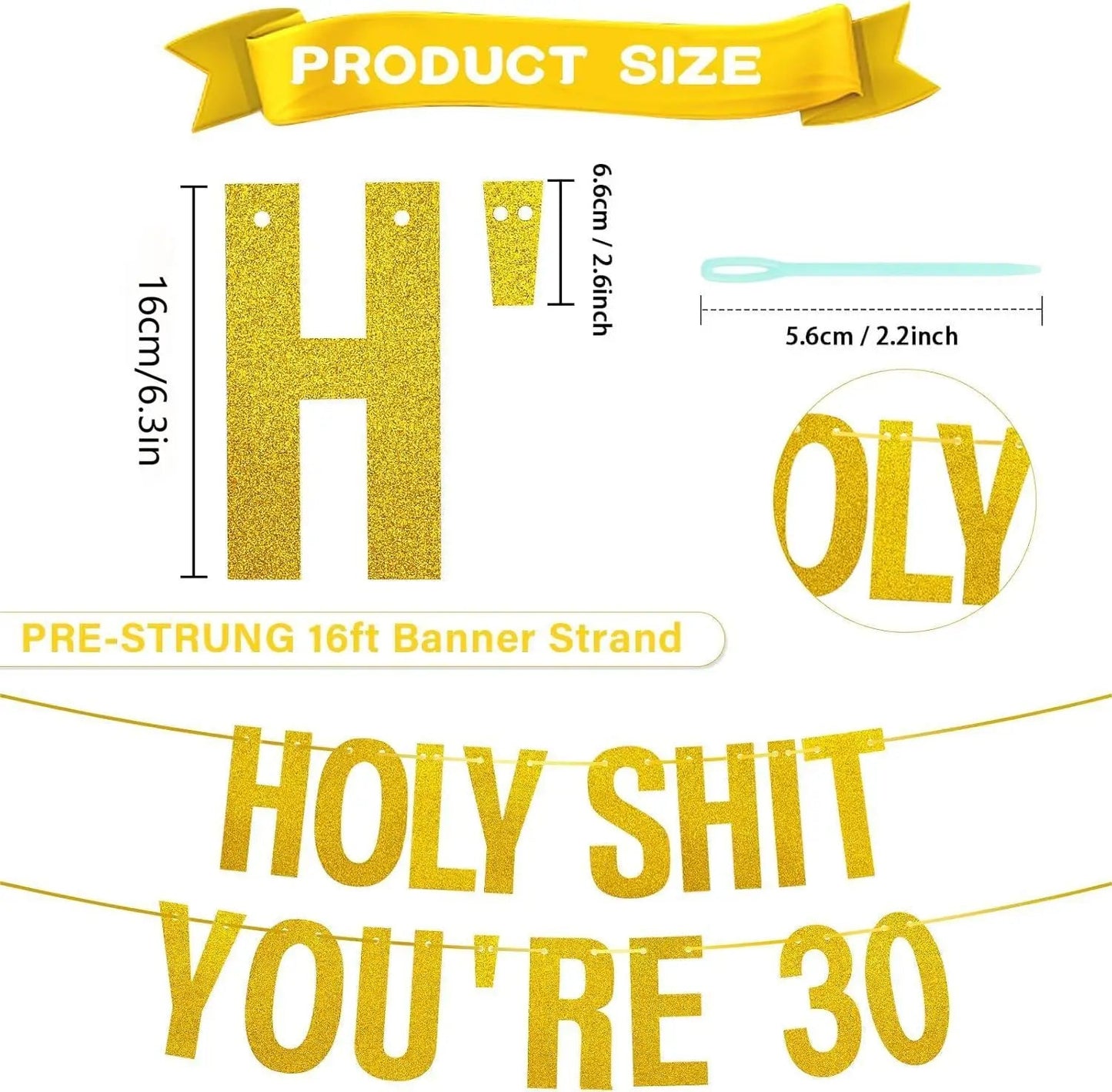 Gold Glitter Holy Shit You're 30 Birthday Banner Party Decor,Funny 30th Birthday Party Decorations Supplies,30th  Photo Props Good Vibrations