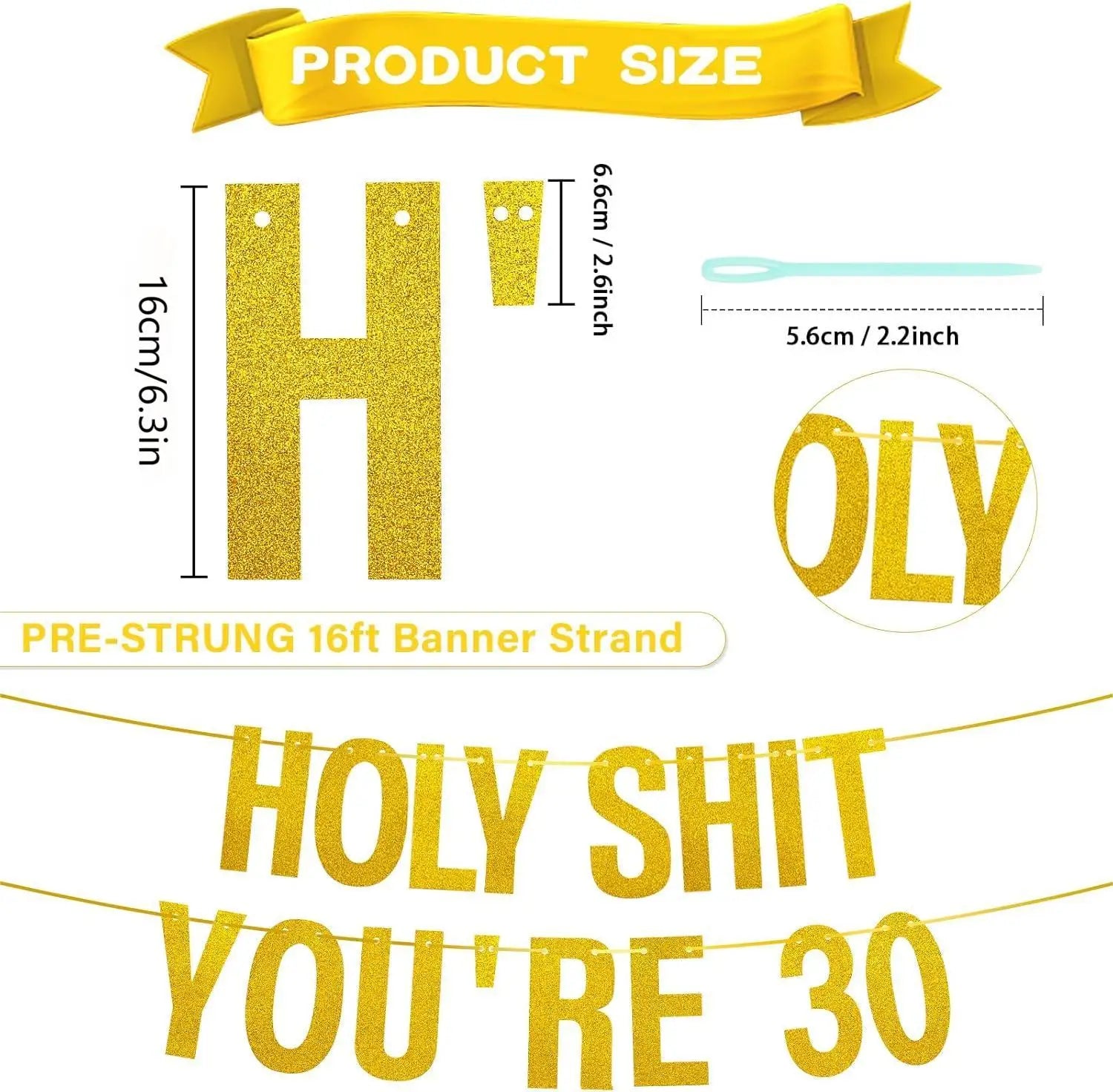 Gold Glitter Holy Shit You're 30 Birthday Banner Party Decor,Funny 30th Birthday Party Decorations Supplies,30th  Photo Props Good Vibrations