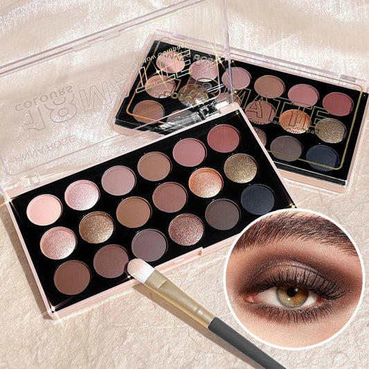 18-Color Eyeshadow Palette – Pearlescent, Matte, Fine Shimmer, Glitter, Earth Tones, Long-Lasting, High-Performance Good Vibrations