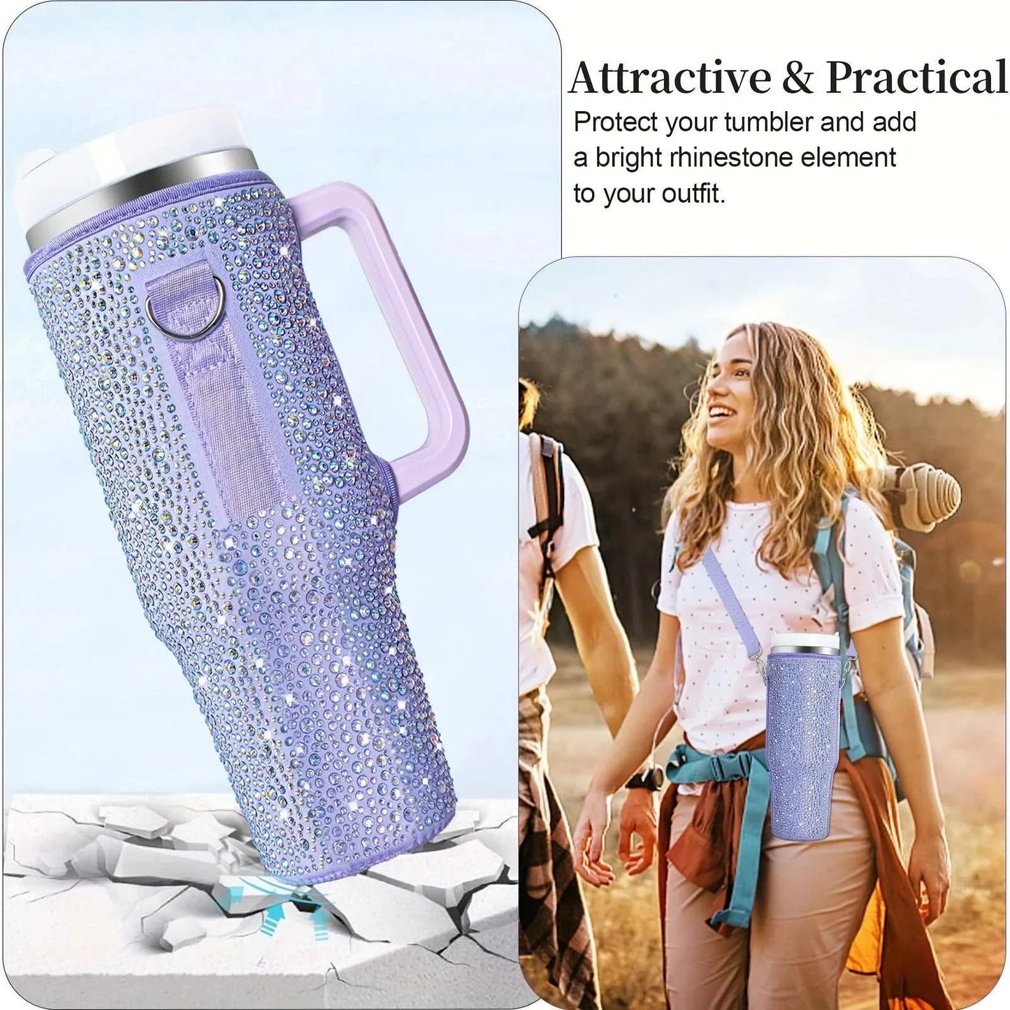 6 colors shiny rhinestone Lanyard cup protection case bag vacuum bottle compatitable for Stanley 40oz accessories vehicle Good Vibrations Adult Super Store