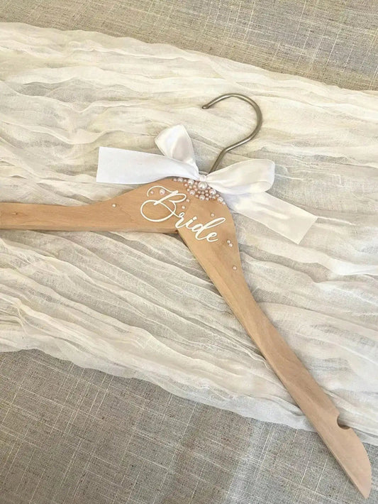 Wooden Bride  Hanger Faux Pearl Elegant Wedding Decor Ideal Gift Clothes Hanger With Ribbon For Wedding Dresses Suits Wedding Good Vibrations