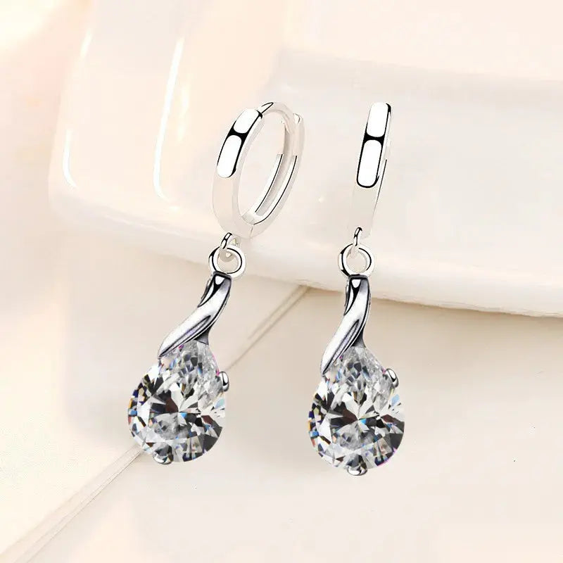 925 Sterling Silver New Woman Fashion Jewelry High Quality Blue Crystal Zircon Water Drop Mid-length Hot-selling Earrings Good Vibrations Adult Super Store