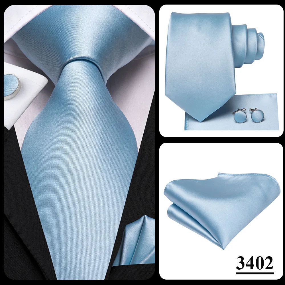 Hi-Tie Blue Business Solid 100% Silk Men's Tie NeckTie 8.5cm Ties for Men Formal Luxury Wedding High Quality Gravata Good Vibrations