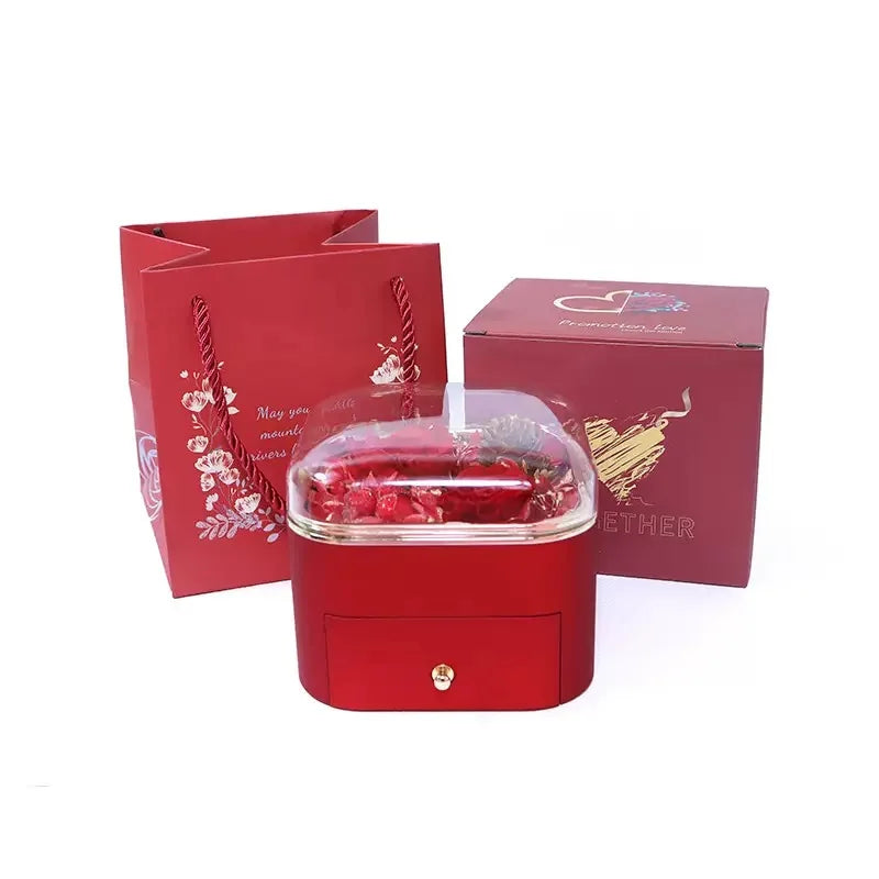 Christmas & Valentine's Day Gift - Real Natural Preserved Eternal Rose Flower Acrylic Box Ideal Gifts for Women & Girls Good Vibrations