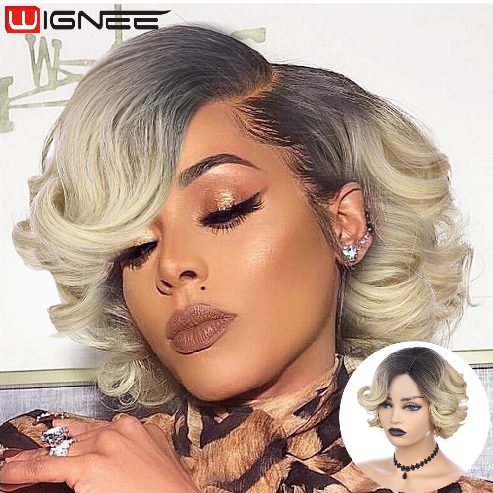 Wignee Body Wave Short Wig Brown Color Synthetic Hair Wigs For Women Side Part Wigs On Sale Clearance Cosplay Wig Daily Use Good Vibrations