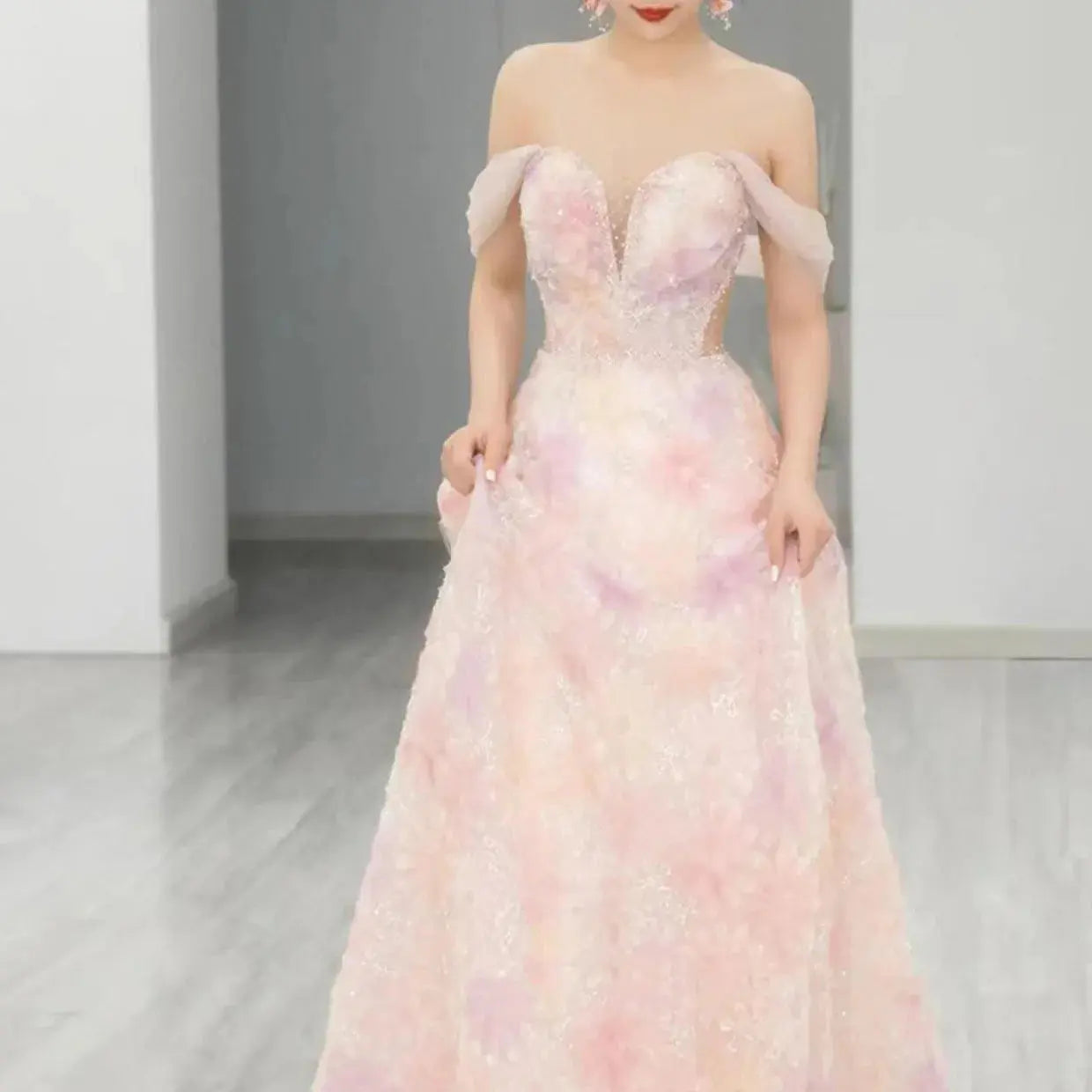 Plus Size Long Evening Dress Exquisite 3D Flowers Prom Dresses Luxury Off Shoulder Formal Occasion Dresses Women Party Dress Good Vibrations