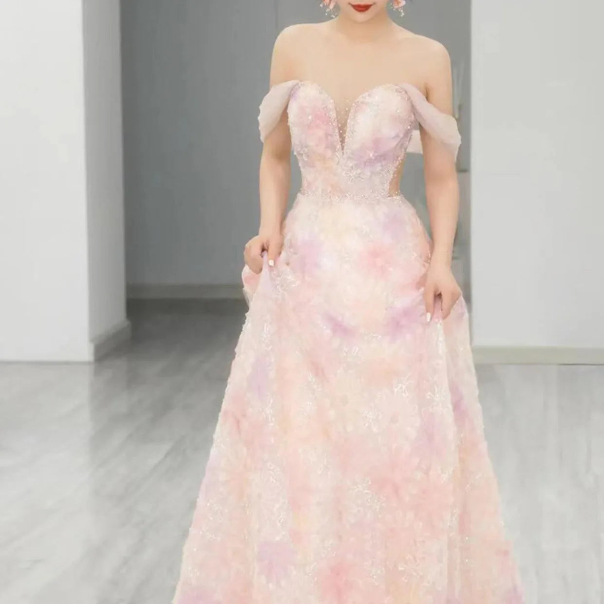 Plus Size Long Evening Dress Exquisite 3D Flowers Prom Dresses Luxury Off Shoulder Formal Occasion Dresses Women Party Dress Good Vibrations