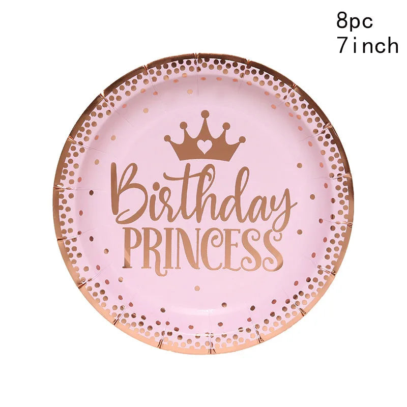 One Year Old Birthday Party Decor Pink Crown Hat Rose Princess Theme Parti Supplies Happy 1st Girls Favor Birthday Party Decor Good Vibrations