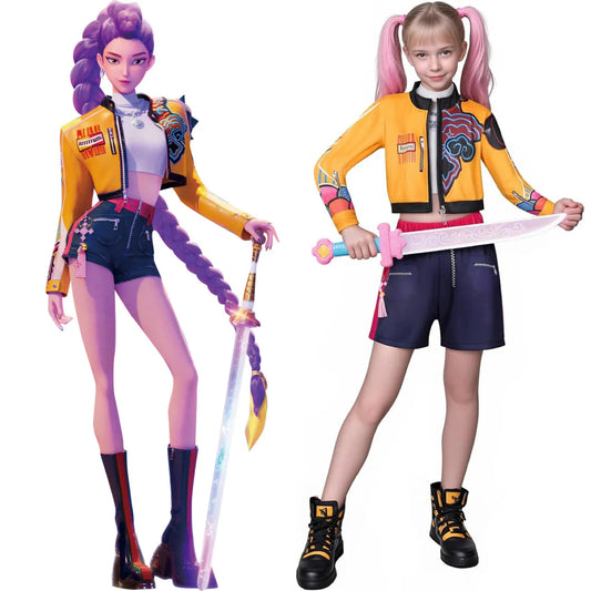 KPOP Demon Mira Huntrix Hunters Kids Clothes Girls Rumi Zoey Mira Cosplay Clothes Elegant Dress Anime Outfit Full Set Halloween Good Vibrations