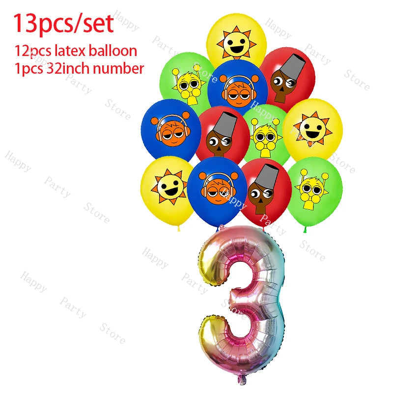 Incredibox Sprunki Birthday Party Decoration Balloon Tableware Backdrop Cake Topper Split Sales Sprunki Birthday Party Supplies Good Vibrations