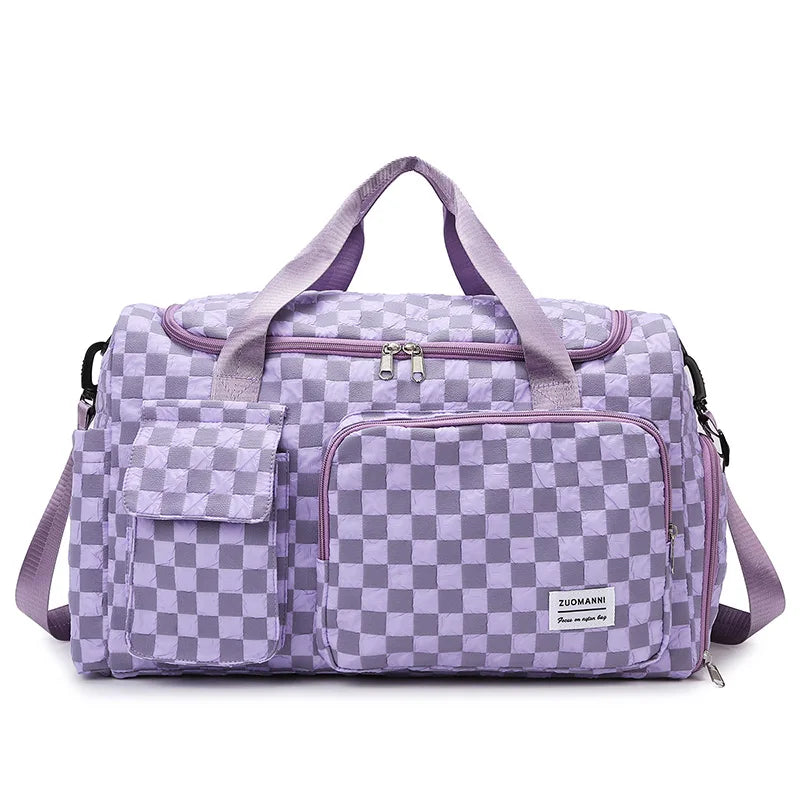 Fashion Large Capacity Checkerboard Pattern Duffle Handbag, Lightweight Travel Luggage Storage Bag, Portable Sports Fitness Bag Good Vibrations