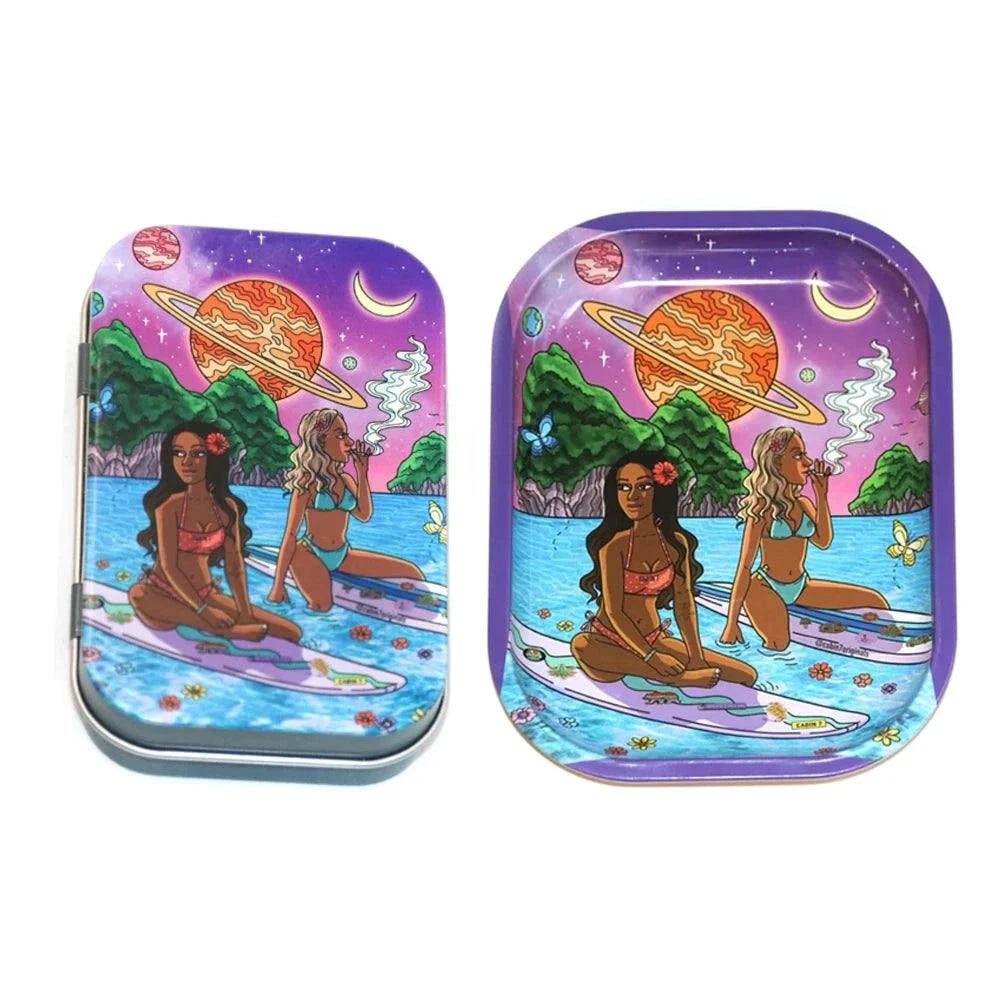 18*14cm Metal Rolling Storage Tray with  TinPlate Storage Box Tobacco Cigarettes Cases Holder Smoking Accessories Good Vibrations Adult Super Store