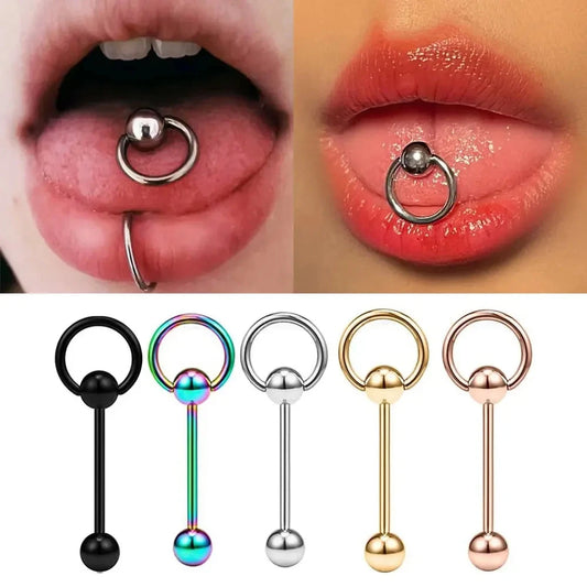 1pc 316L Stainless Steel Tongue Ring for Women Men Simple Round Circle Piercing Tongue Studs White Gold Color Body Jewelry Gift Good Vibrations Adult Super Store