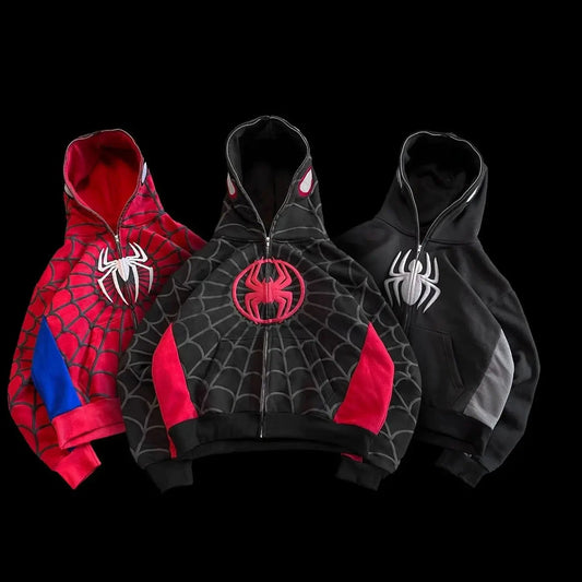 American Spider 3D Foaming Embroidery Zipper Hoodie Y2K Retro Gothic Harajuku Women Zip Up Jacket Hoodies Sweatshirt Men Clothes Good Vibrations