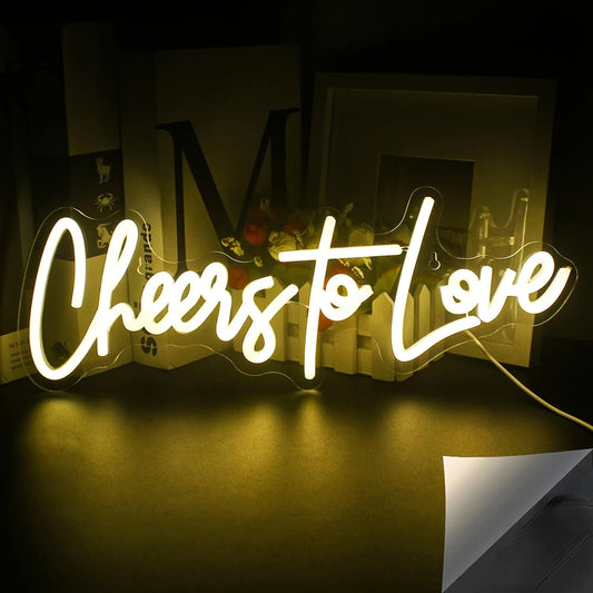 Cheers to Love Neon Sign Light-Wall Decoration with USB Power for Wedding, Engagement, Bedroom, and Valentines Day Decor Good Vibrations