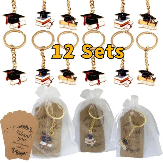 12 Sets Graduation Party Favors, Keychains with Thank You Tags and White Organza Bags for Graduation Gifts Good Vibrations