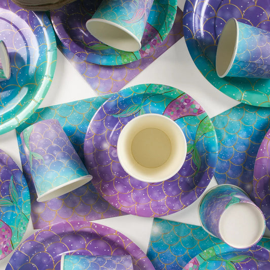 Mermaid Party Decorations Supplies Mermaid Disposable Plates Cup Napkins Set for Girls Baby Shower Mermaids Princess Birthday Good Vibrations