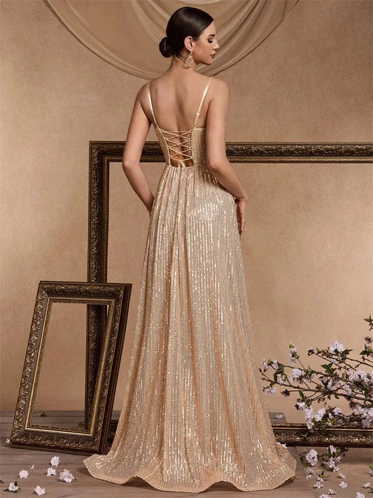 Elegant Sexy Backless Sequins Evening Dress Long 2025 Mermaid Formal Gown Women Wedding Party Dresses Caicktail Graduation Prom Good Vibrations
