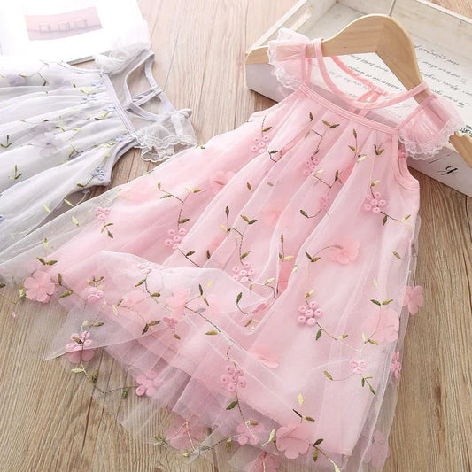 Summer New Floral Baby Girl Princess Dress, Wedding Party Children'S Clothing Good Vibrations