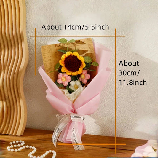 1pc Crochet Bouquet, Efun Handmade Sunflower Daisy Bouquet Valentine's Day Anniversary Wedding Mothers Day Birthday Gift Good Vibrations