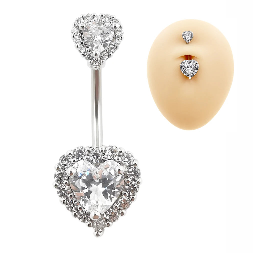 JHJT 14G Heart Belly Button Piercing Navel Ring 316L Surgical Stainless Steel CZ Belly Piercing Ombligo Jewelry for Women Good Vibrations Adult Super Store