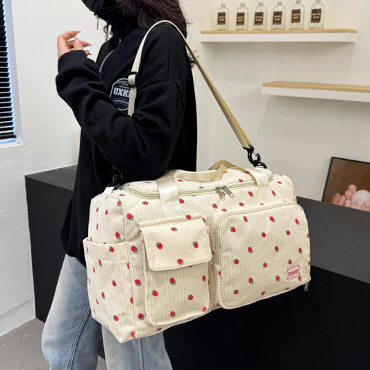 Corduroy Travel Tote Bag Large Capacity Carry On Travel Bag With Shoe Compartment Sports Fitness Bags For Women Duffle Bags Good Vibrations