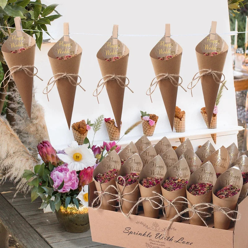Kraft Paper Wedding Tray Confetti Cone Stand Box Tray Rustic Wedding Decoration Wedding Confetti Cones Wedding Cones Set supply Good Vibrations