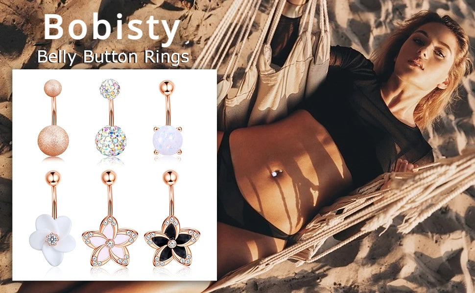 Bobisty Navel Rings Surgical Stainless Steel Belly Button Rings for Women Girls Body Piercing with Gold Plated Brass Flower Good Vibrations Adult Super Store