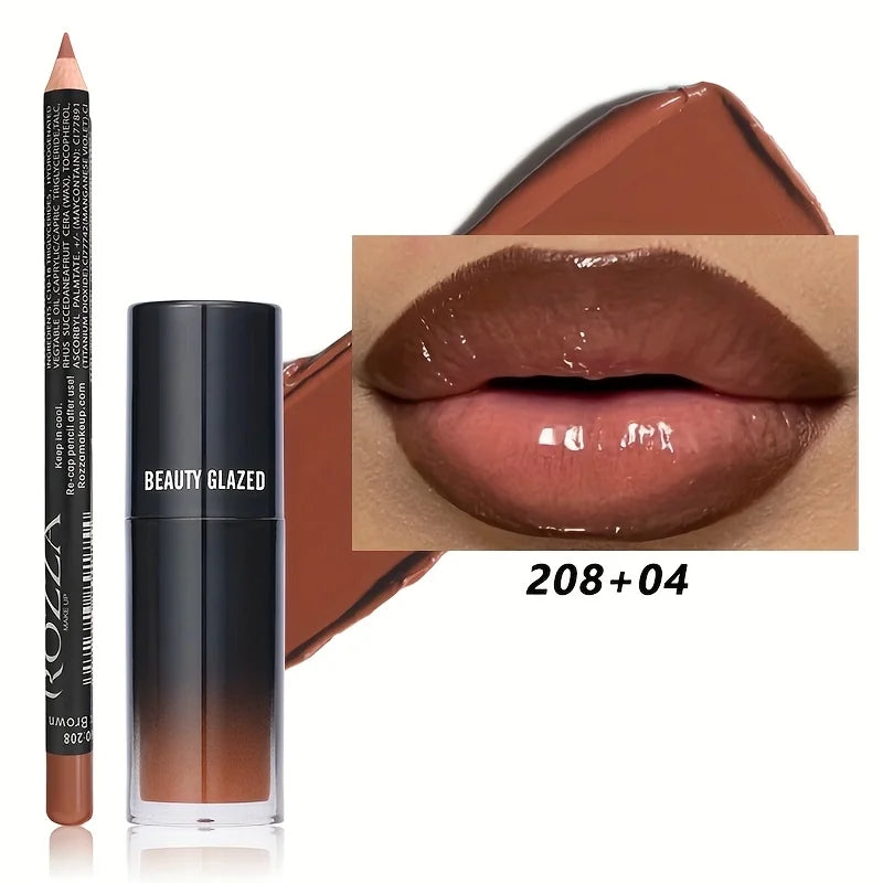 2pcs/Set Smooth Lip Liner+Lip Oil Set Lip Combo Waterproof Lip Liner Makeup, Long-Lasting Moisturizing Lip Makeup Lip Plump Good Vibrations