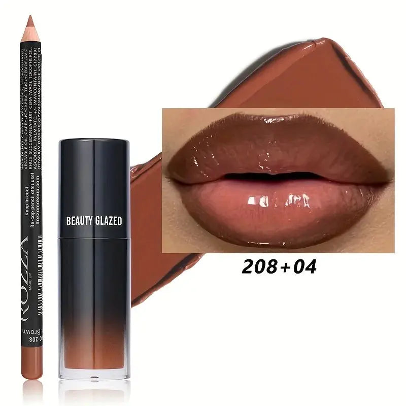 2pcs/Set Smooth Lip Liner+Lip Oil Set Lip Combo Waterproof Lip Liner Makeup, Long-Lasting Moisturizing Lip Makeup Lip Plump Good Vibrations