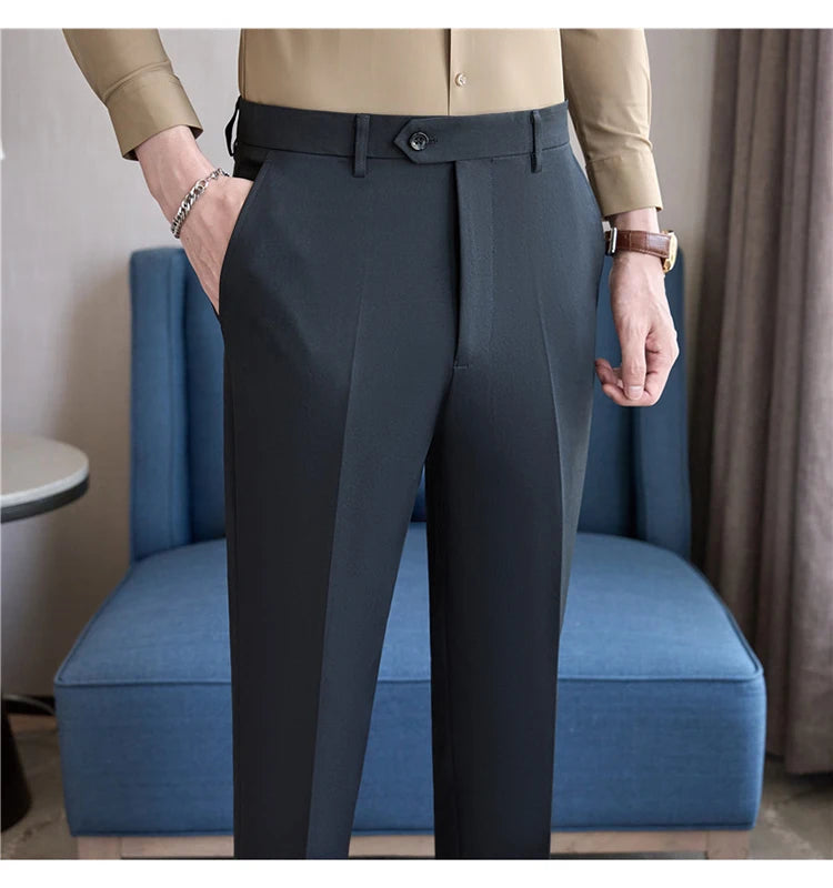 Men Suit Pants 2025 Elastic Slim Fit Formal Dress Pants Solid Casual White Trousers Pantalon Homme Wedding Party Men Clothing Good Vibrations