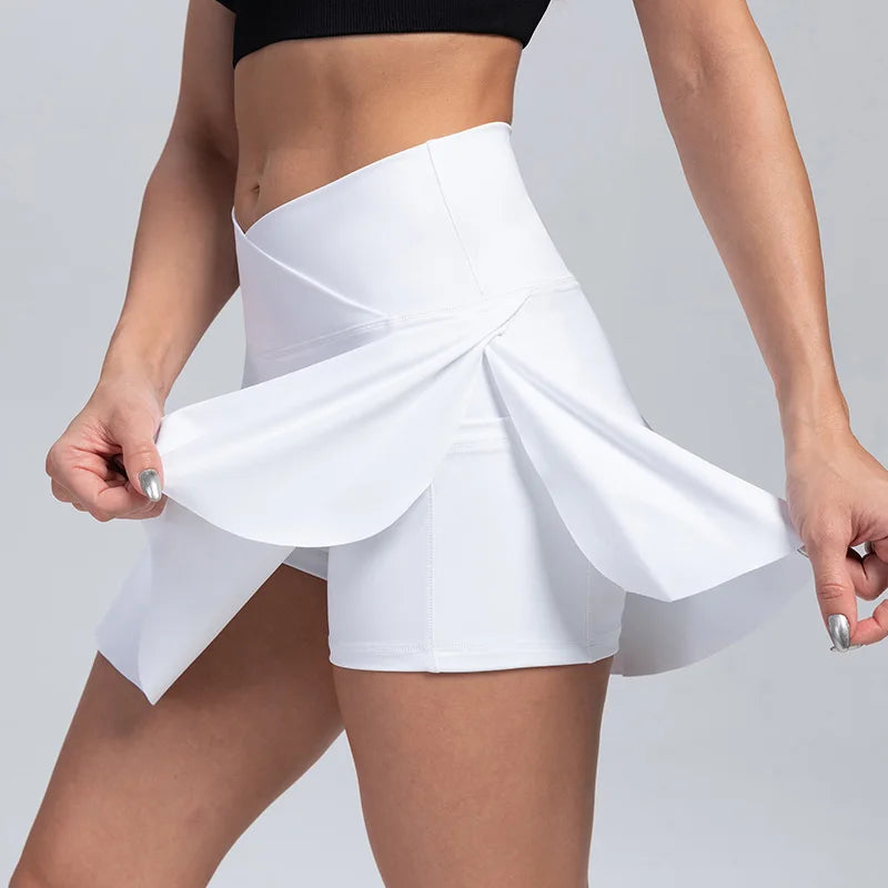 Women Pleated Tennis Skirt With Pockets Shorts Athletic Skirts Crossover Breathable Athletic Golf Skorts Workout Sports Skirts Good Vibrations