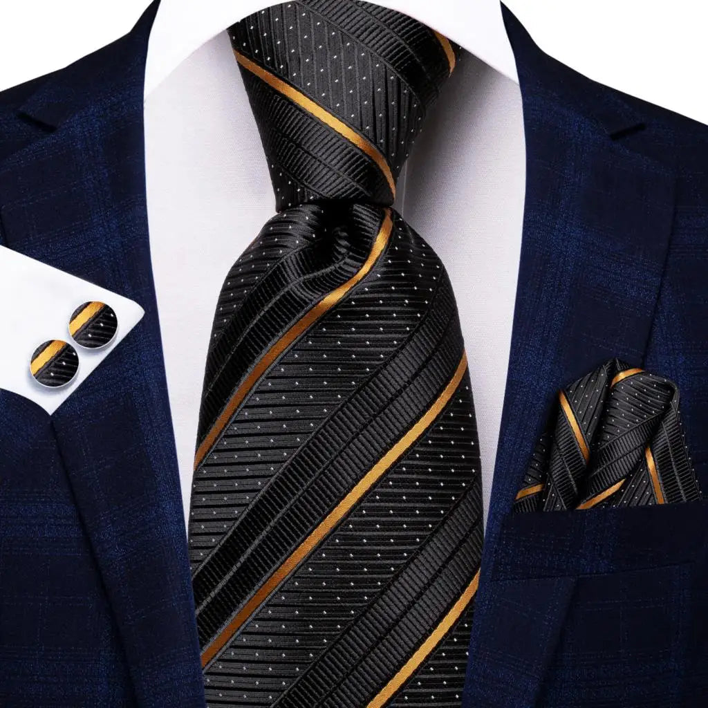 Hi-Tie 8.5cm Business Black Solid Paisley 100% Silk Men's Tie Neck Strip Ties for Men Formal Luxury Wedding Neckties Gravatas Good Vibrations