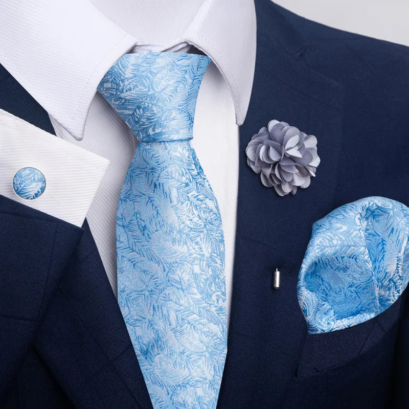Luxury Mens Ties Floral Black Gold Ties Paisley NeckTie Pocket Square Cufflinks Brooch Set Men's Wedding Party Tie Good Vibrations