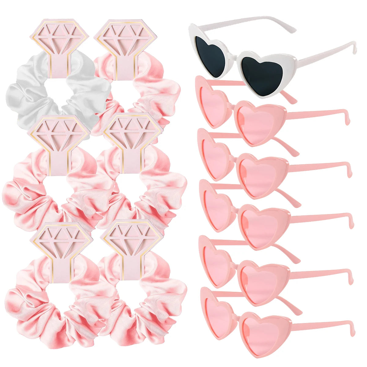 12/6pcs Wedding Bridesmaid Gifts Bridesmaid Hair Ties Scrunchies Heart Shaped Sunglasses Bachelorette Hen Party Bridal Favors Good Vibrations