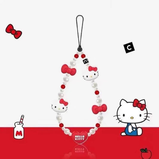 Anime Sanrio Hello Kitty Love Heart Pendant Cartoon Kt Cat Girl Cell Phone Kawaii Beaded Lanyard Jewelry Schoolbag Decoration Good Vibrations